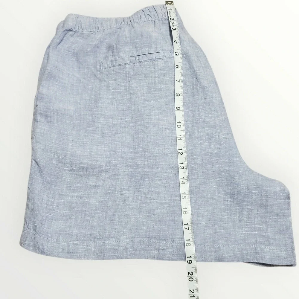 Tahari 100% Linen Shorts Womens 2X Chambray Blue Drawstring Waist‎ Plus Size